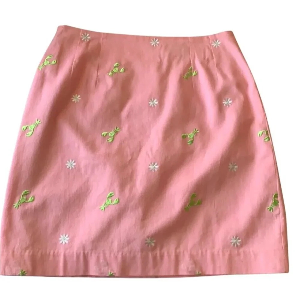 Lilly Pulitzer Women's Light Pink Daisy Lobster Embroidered A-Line Skirt Size 8 - Picture 6 of 16